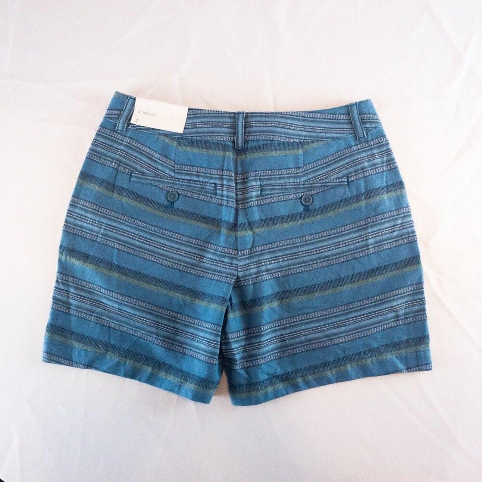 Other Ann Taylor LOFT Striped Blue Green Mini Shorts Womens Size 2 Size 26" / US 2 / IT 38 - 6 Thumbnail