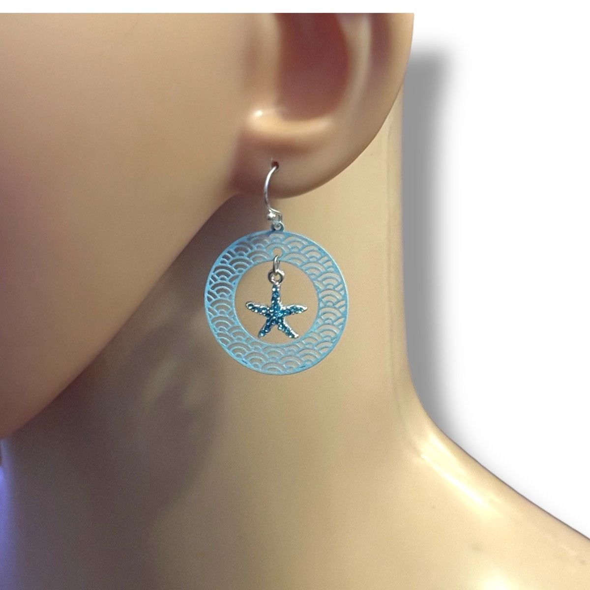 Other Aqua blue filigree hoop rhinestone starfish dangle earrings Size ONE SIZE - 2 Thumbnail