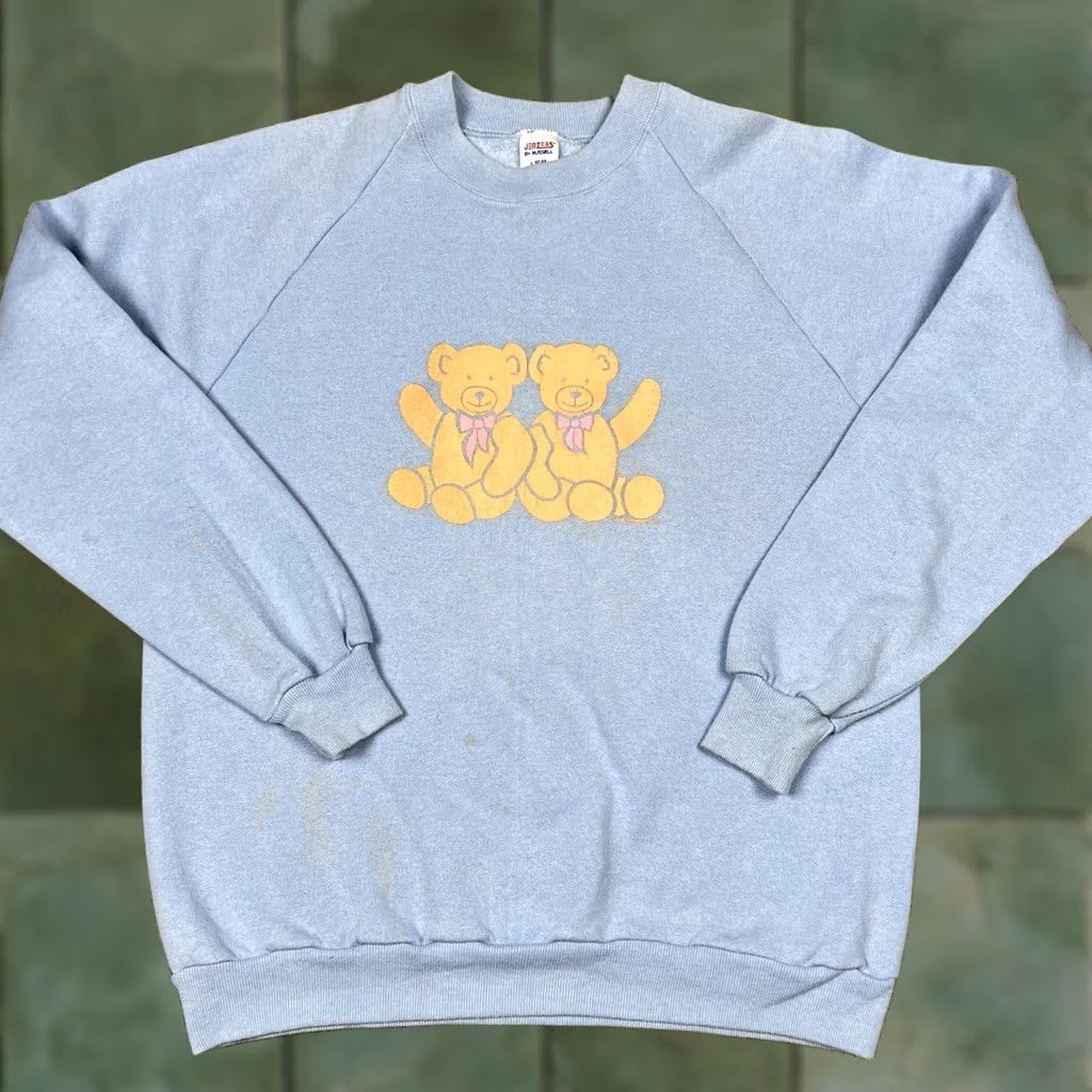 Vintage VINTAGE Jerzees By Russell Raglan Crewneck Sweatshirt Medium Blue Teddy Bear Graphic 80s 90s Unisex Adults Men Women Size US M / EU 48-50 / 2 - 1 Thumbnail