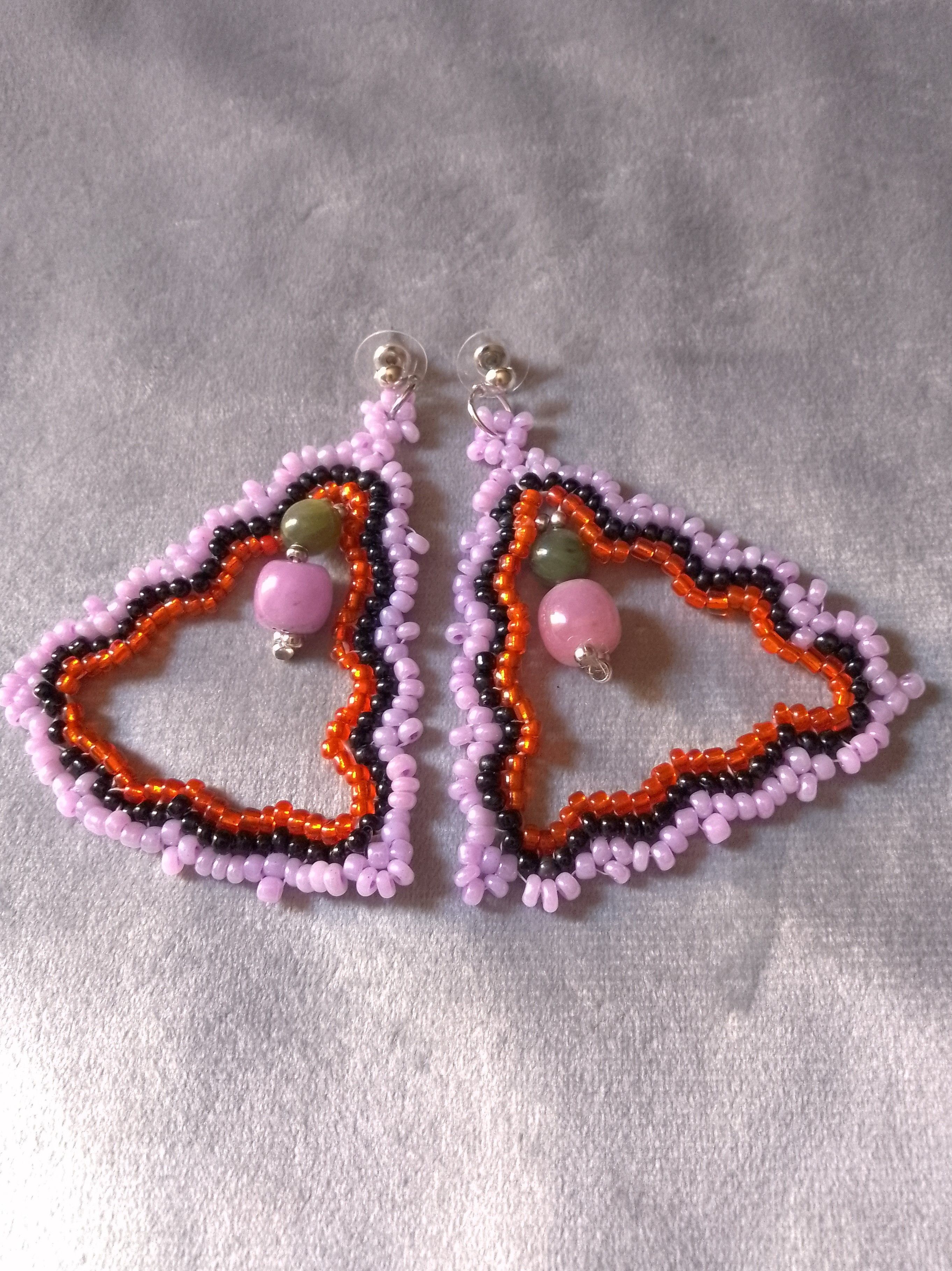 Handmade Dangle earrings triangular Green and purple hard gemstones Size ONE SIZE - 4 Thumbnail