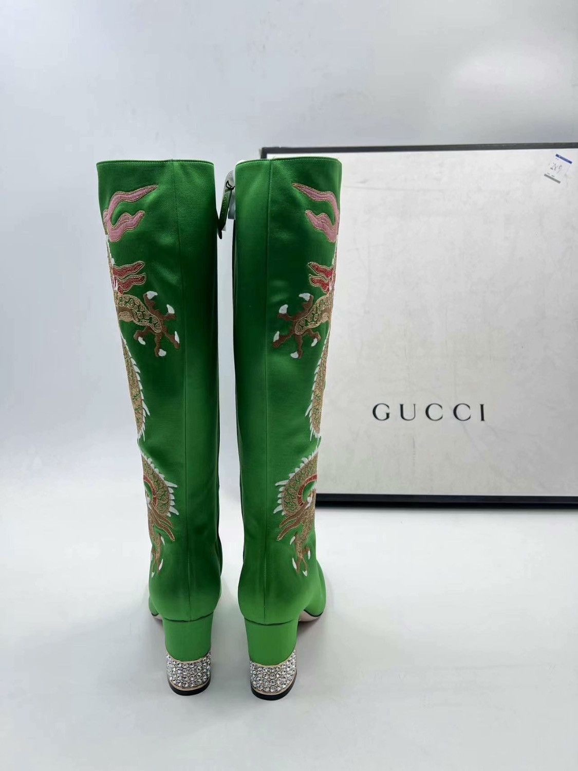 Gucci Runway Lime Green Dragon Boots With Sparkly Bows Size US 7.5 / IT 37.5 - 8 Thumbnail