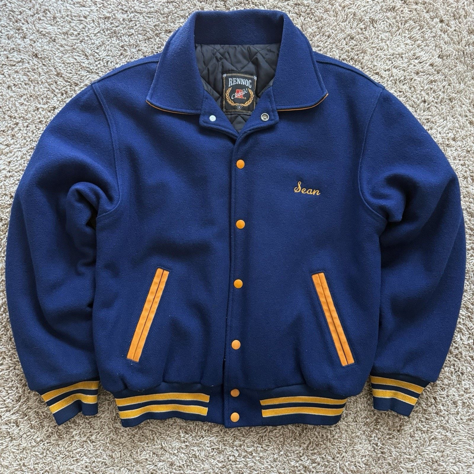 Rennoc × Vintage Vintage Rennoc Blue Yellow Wool Varsity Jacket Wrestling Size US S / EU 44-46 / 1 - 1 Thumbnail