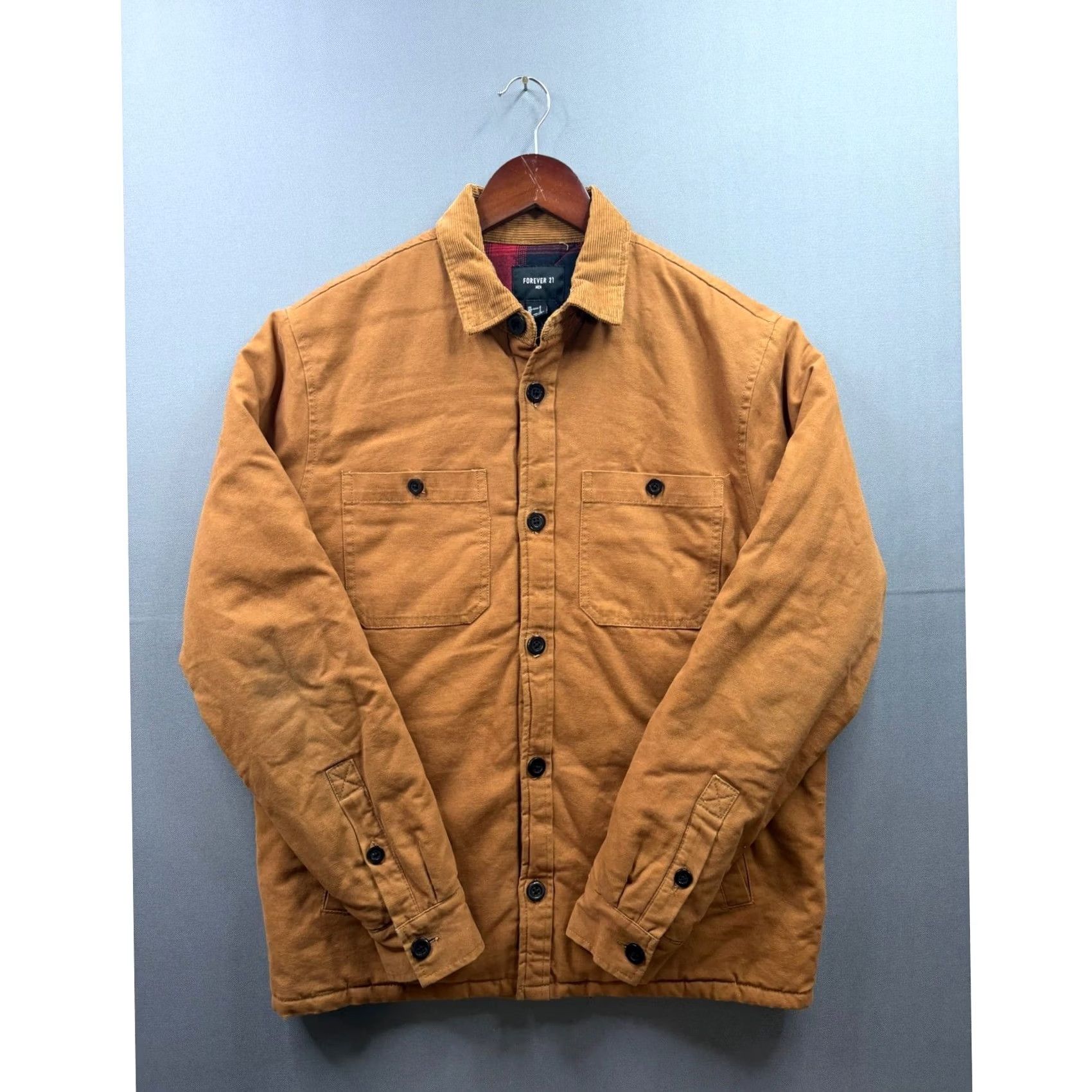 Forever 21 Forever 21 Shirt Jacket Mens Brown Canvas Corduroy Plaid Lined Shacket Small Size US S / EU 44-46 / 1 - 2 Thumbnail