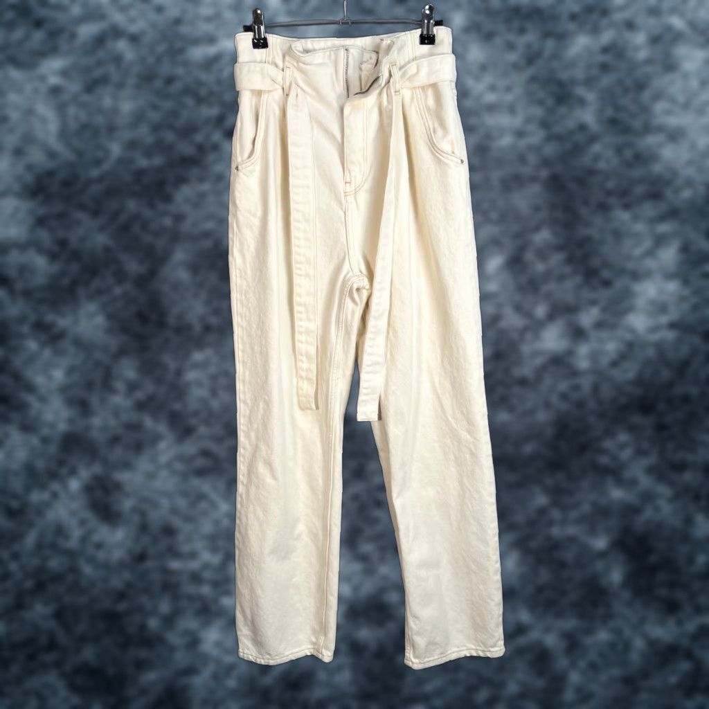 Mango Mango Denim High-Waist Cream Cotton Trousers W/Tie Belt Women's Size 2 Pants Vintage No Size ONE SIZE - 1 Thumbnail