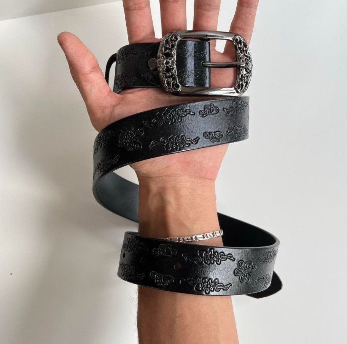 Japanese Brand × Leather Vintage style American western floral design black belt Size ONE SIZE - 3 Thumbnail