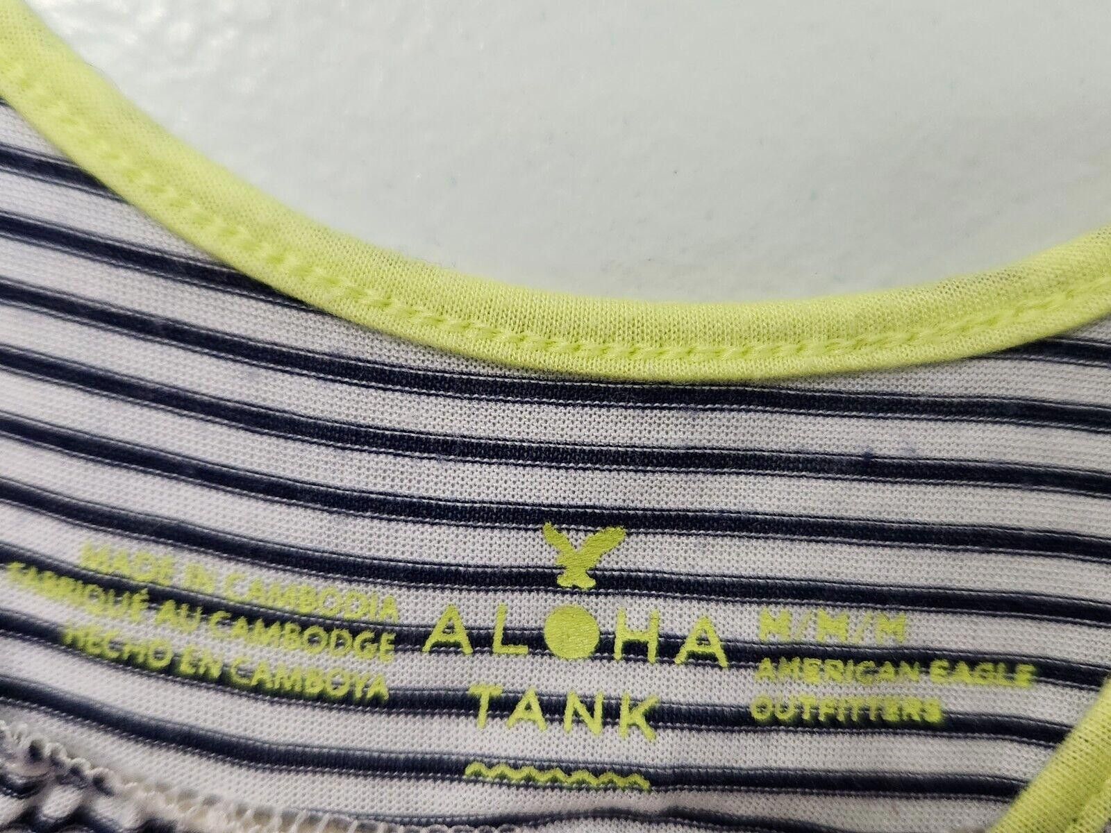 Designer American Eagle Aloha Tank Top Yellow Blue Striped Med Crop Size M / US 6-8 / IT 42-44 - 3 Thumbnail