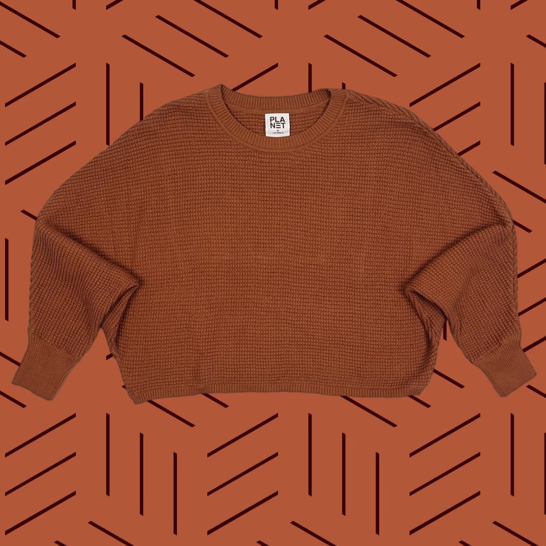 Vintage Planet by Lauren G Womens Sweater One Size Orange Brown Oversized Waffle Knit Pullover Crew Neck Dolman Sleeve Knit Comfort Casual Vintage: No Size ONE SIZE - 1 Thumbnail