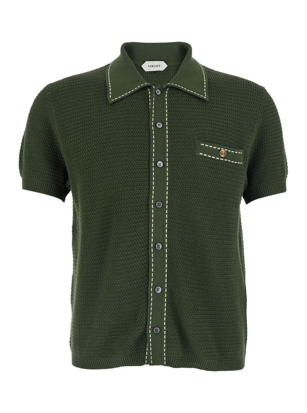 Versace LOOK 20 CROCHE POLO Green with Collar and Short Sleeves in Cotton Men Size US M / EU 48-50 / 2 - 1 Thumbnail