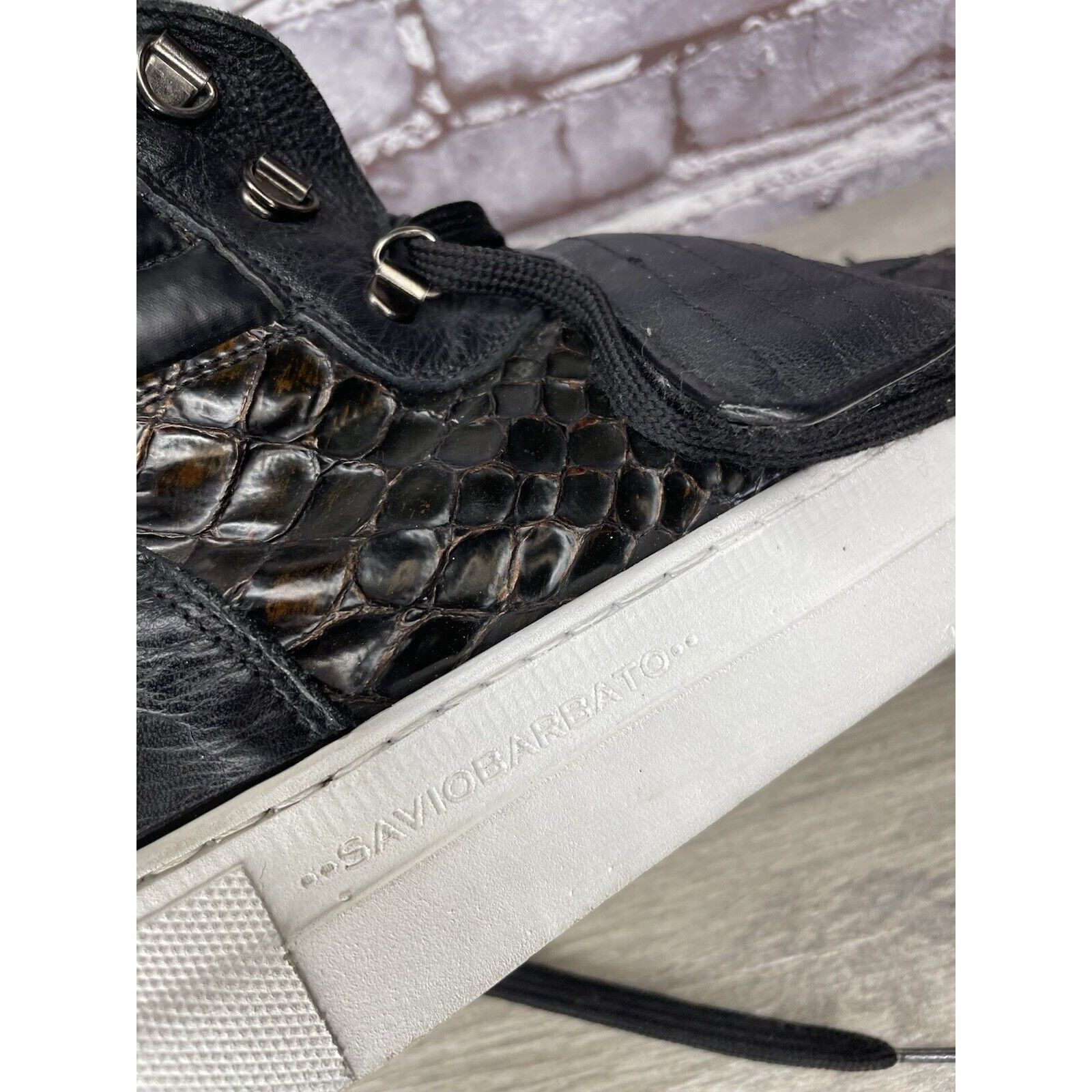 Savio Barbato Savio Barbato Brown Patent Croc Embossed High Top Strap Snea Size US 12 / EU 45 - 18 Thumbnail