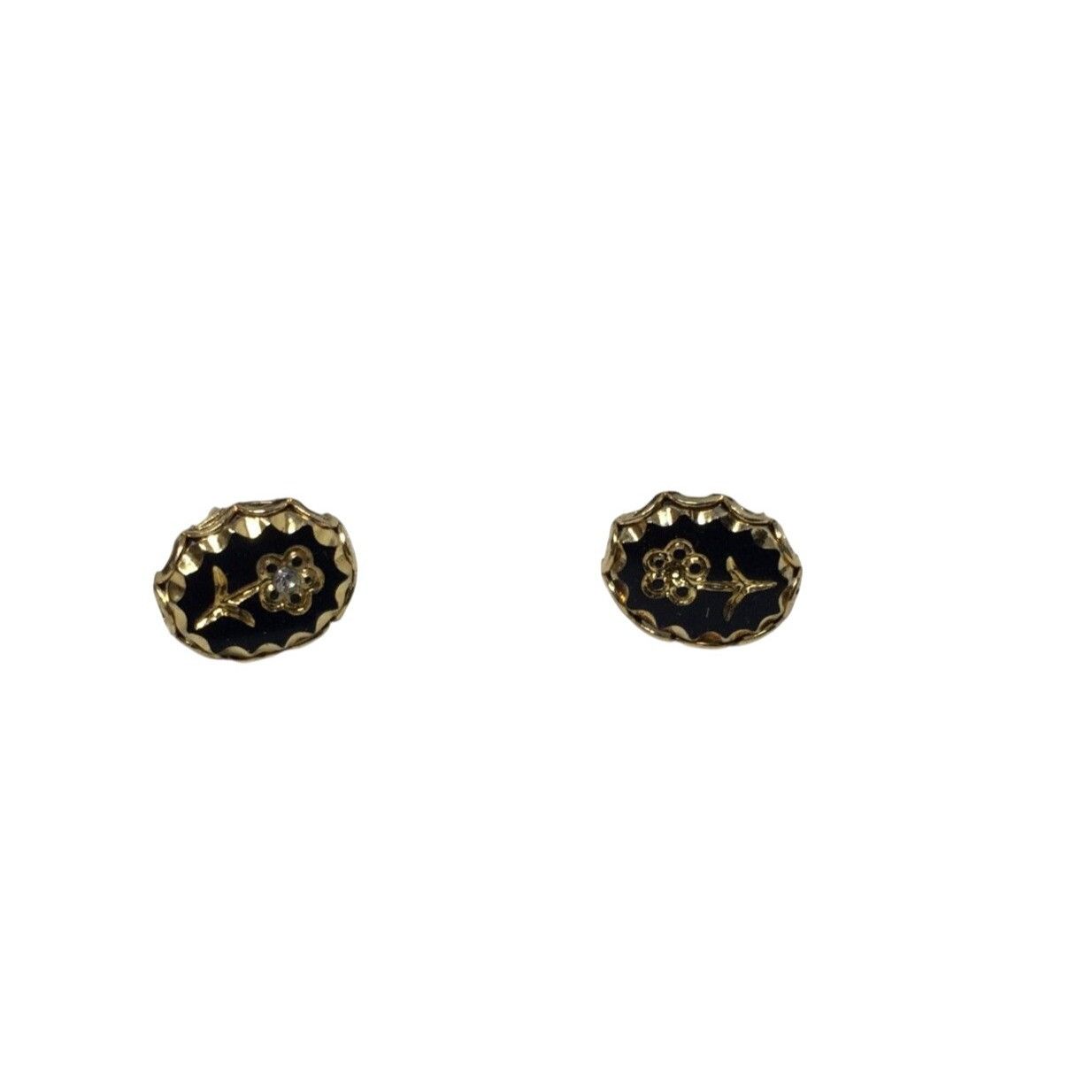 Other Women's Small Black and Gold tone Stud Earrings with Flowers Size ONE SIZE - 2 Thumbnail