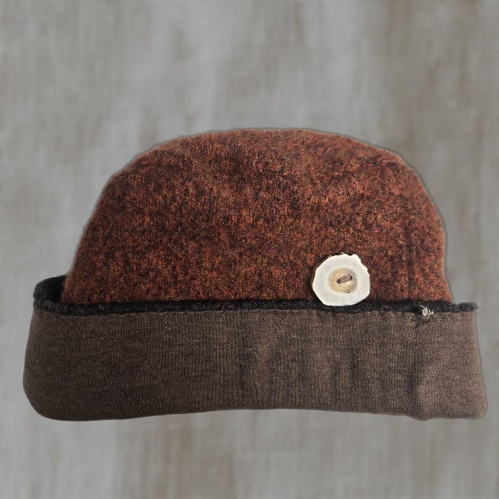 Vintage Beautiful Upcycled Ladies Hat Beanie 2 Tone Brow Knit Handmade Pin Size ONE SIZE - 1 Thumbnail