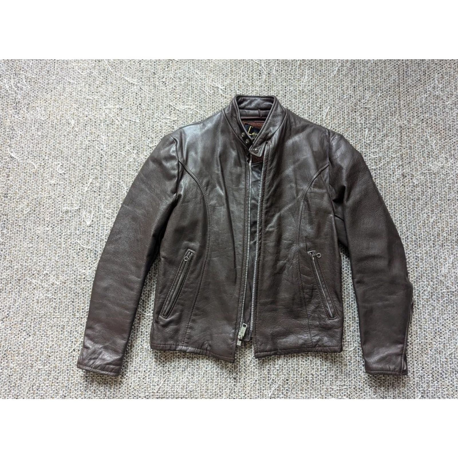 Vintage VINTAGE Lesco Leather Motorcycle Jacket - 40 Chest, Brown - Lined Cafe Racer, 1970s, Men’s size M Size US M / EU 48-50 / 2 - 4 Thumbnail