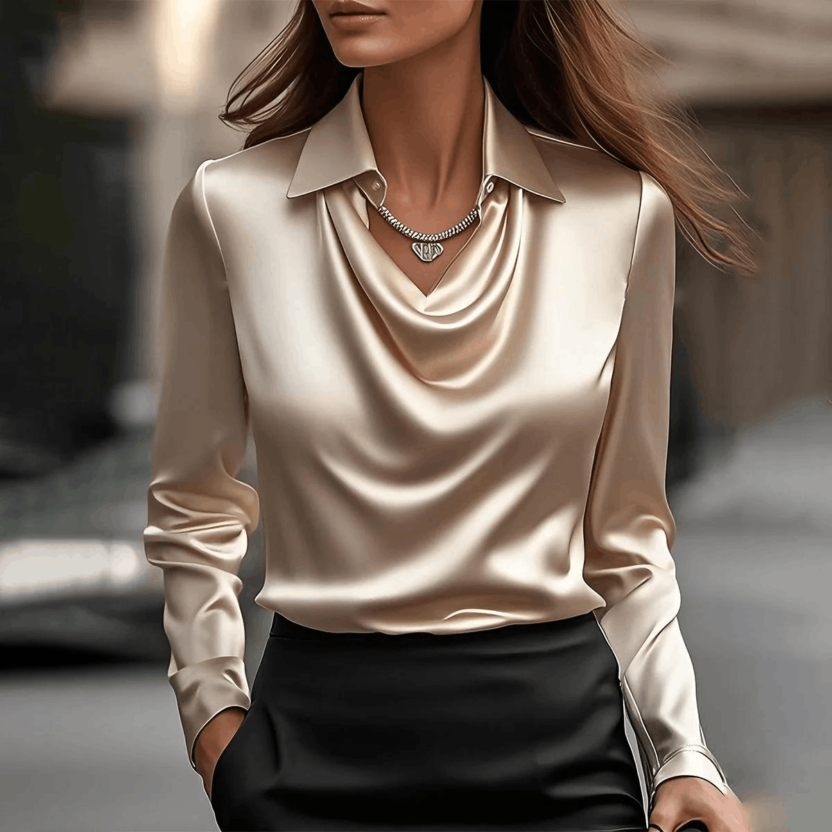 Other Women's Collar Shirts & Blouses Satin Top Long Sleeve Tops Size L / US 10 / IT 46 - 1 Thumbnail