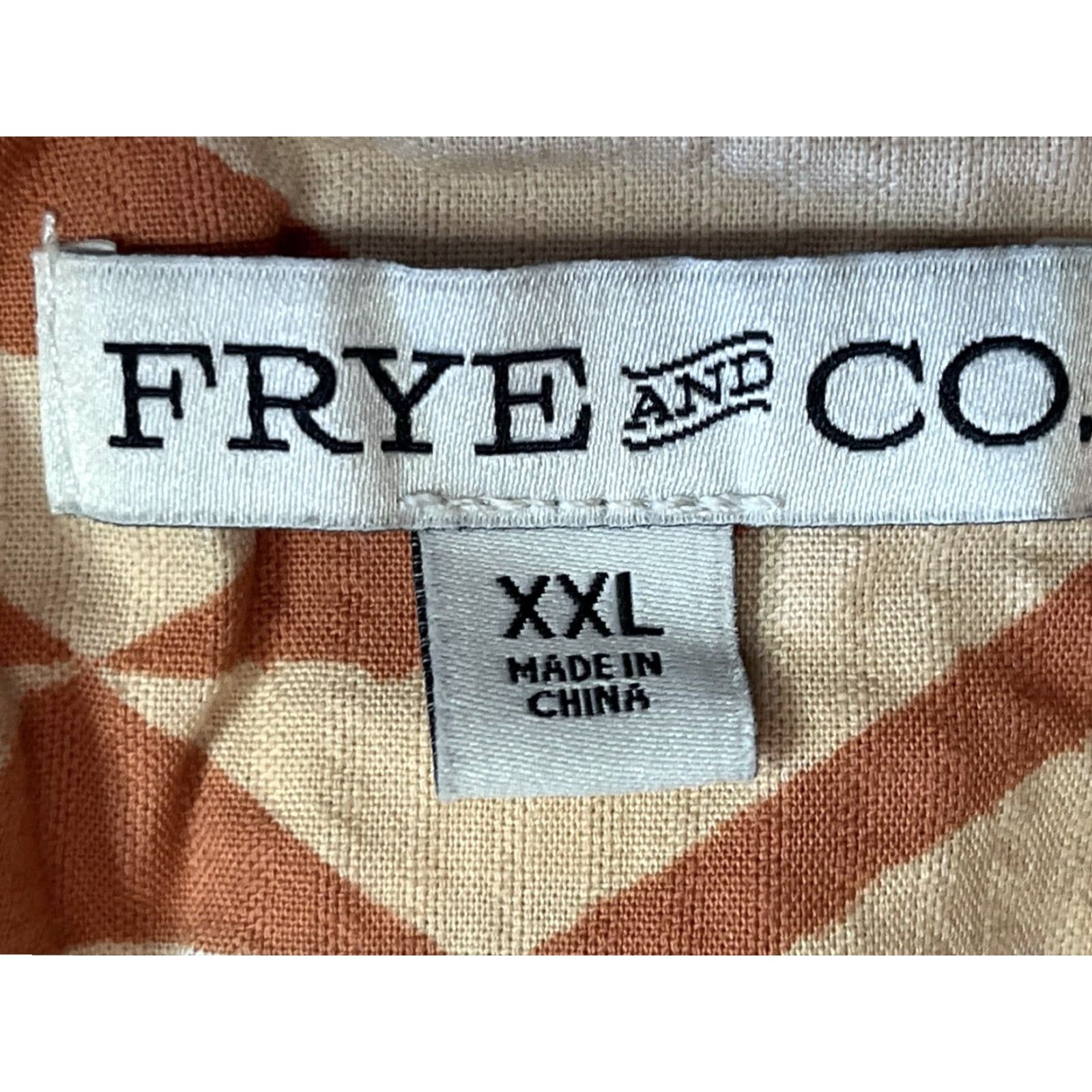 Frye Frye Button-Up Shirt Men 2XL Orange Cream Tan South West Print Short Sleeve Geometric Button-Front Western Casual Travel Size US 39 - 5 Thumbnail