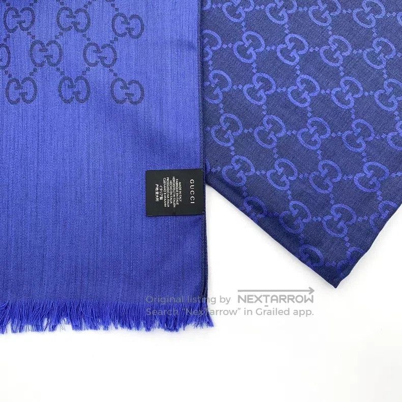 Gucci Gucci Dark blue logo jacquard printed wool tassel scarf Size ONE SIZE - 6 Thumbnail