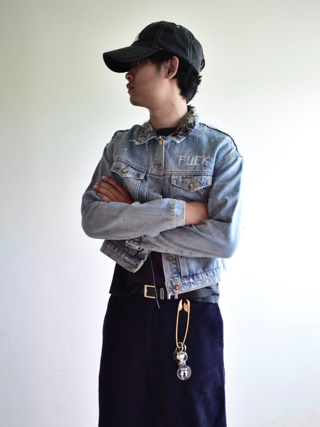 Handmade Patchwork Vintage “FUCK” Denim Jacket by Darkpull Size US S / EU 44-46 / 1 - 3 Thumbnail