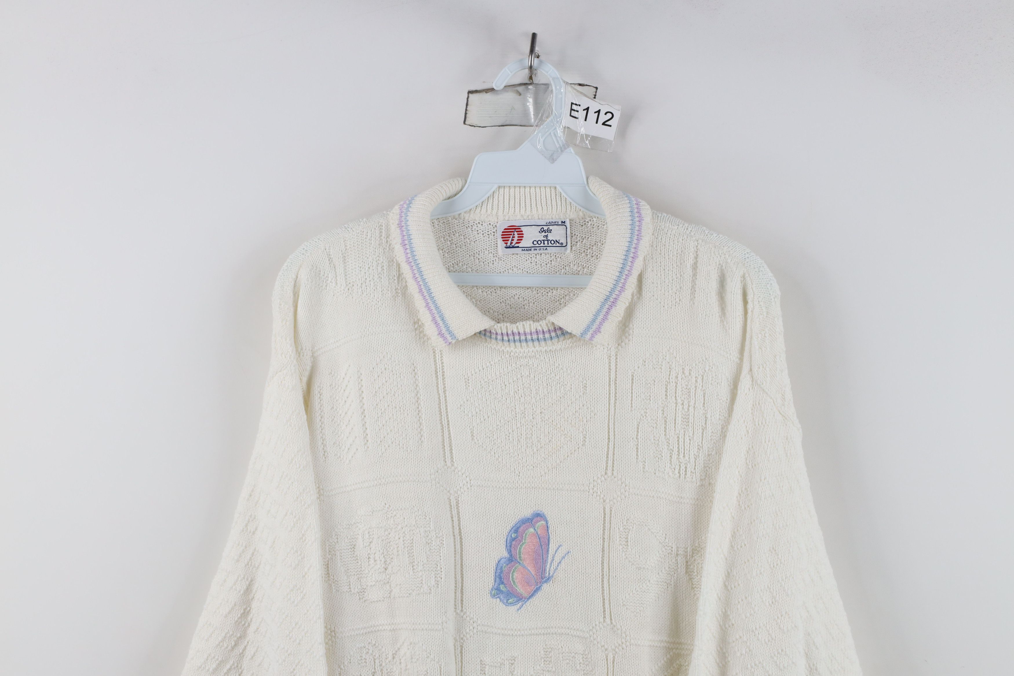 Vintage Vintage 90s Streetwear Butterfly Knit Collared Sweater USA Size M / US 6-8 / IT 42-44 - 2 Thumbnail