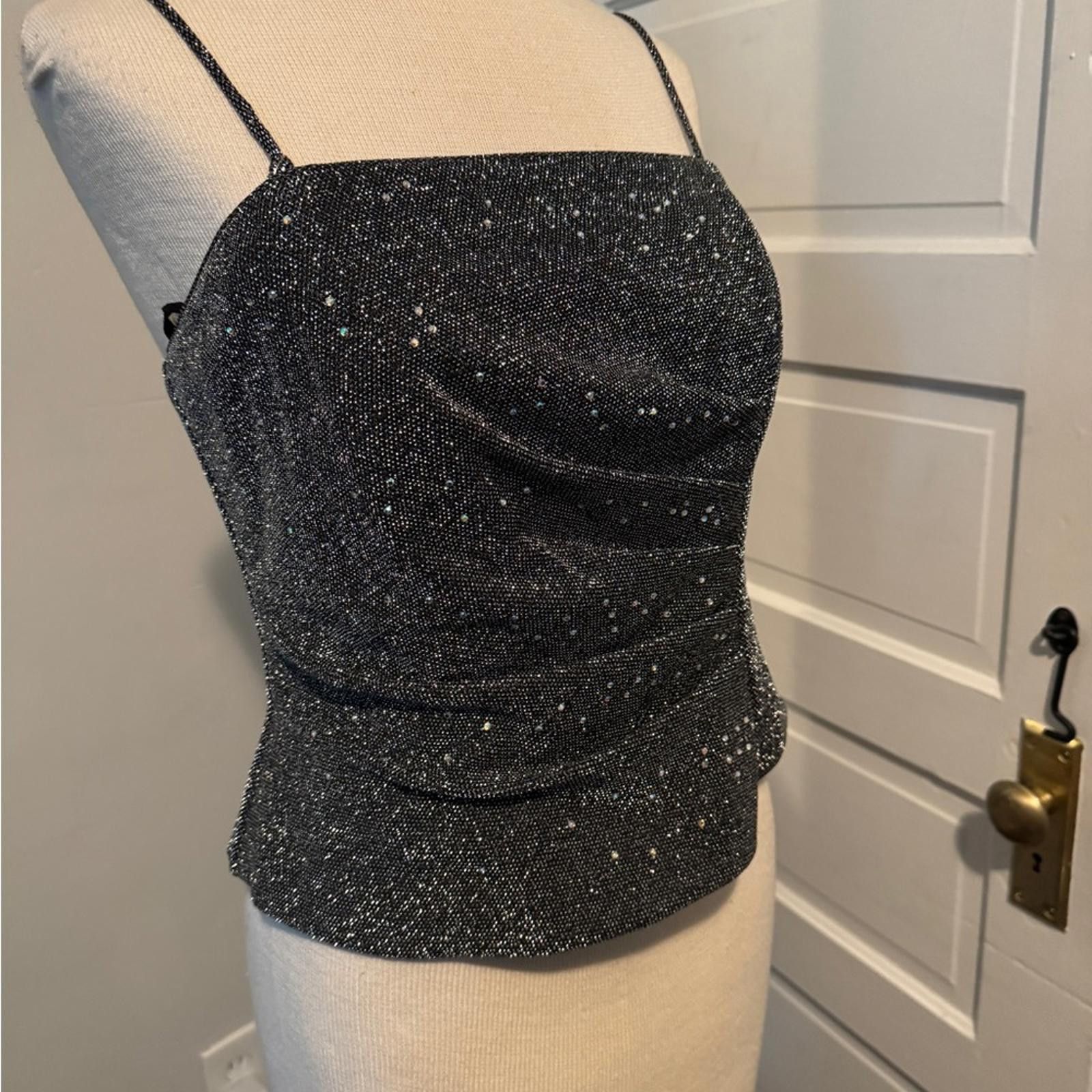 Designer Black and Silver Rhinestone spaghetti strap top Size S / US 4 / IT 40 - 3 Thumbnail