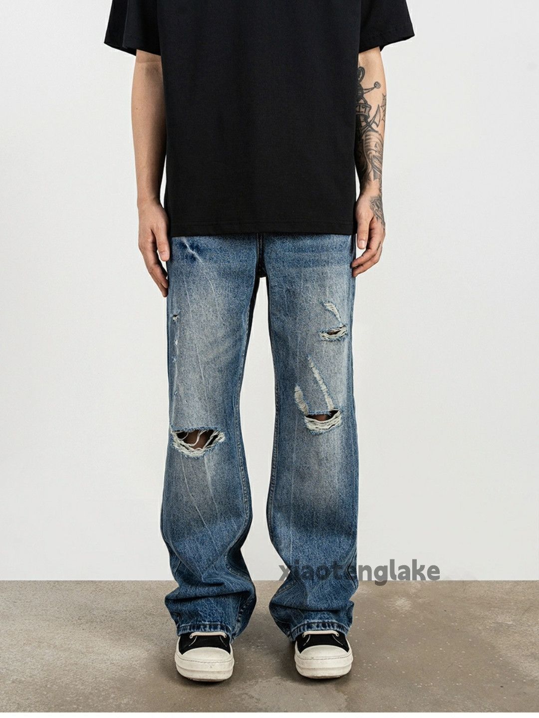 Jean × Vintage washed faded cleanfit skate hiphop damaged jeans Size US 30 / EU 46 - 5 Thumbnail