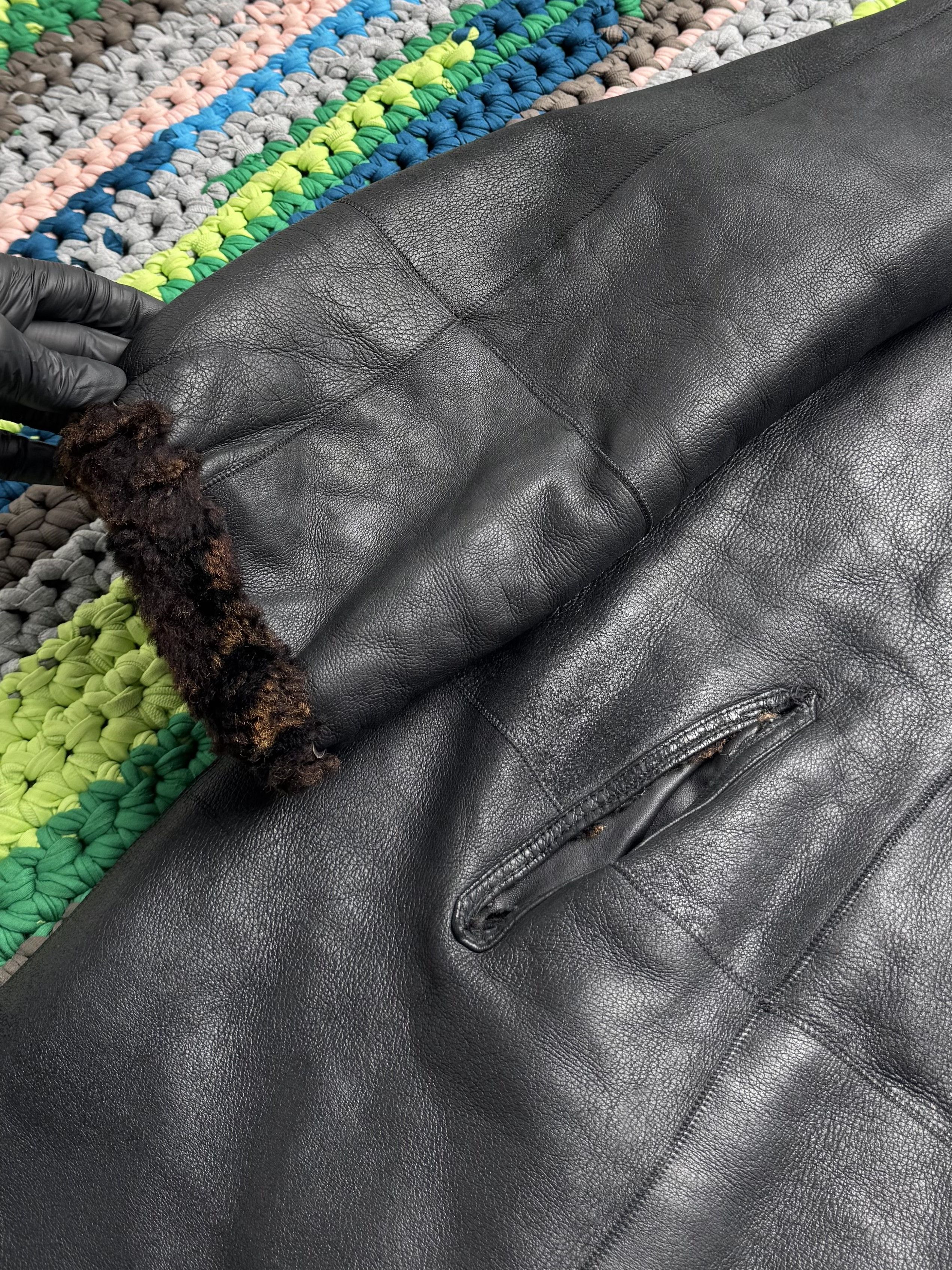 Vintage Vintage Black Shearling Leather Coat Winter Jacket Y2K (ET1) Size XL / US 12-14 / IT 48-50 - 6 Thumbnail