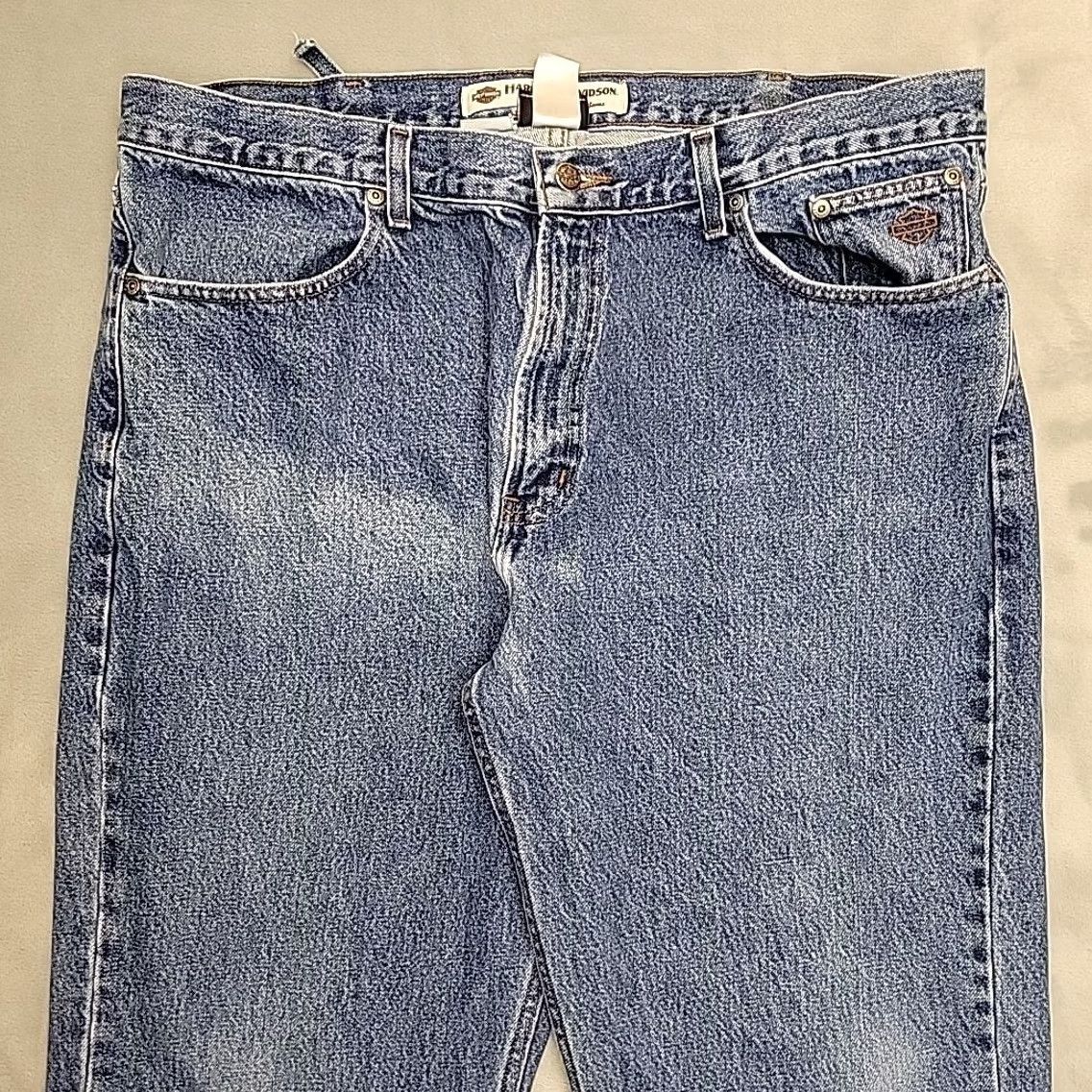 Harley Davidson Harley-Davidson Jeans Men 40x30 Blue Denim Relaxed Fit Faded Work Casual Comfort Jeans Mens 40 Blue Denim 5-Pocket Design Belt Loops Denim Cotton Zip Size US 40 / EU 56 - 3 Thumbnail
