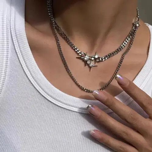 Jewelry × Vintage Shiny Crystal Star Chains Tassel Layered Choker Necklaces Size ONE SIZE - 1 Thumbnail