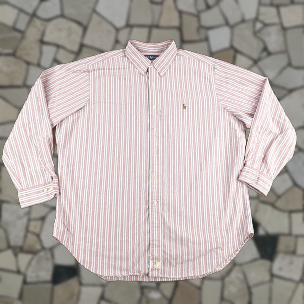 Ralph Lauren VINTAGE Ralph Lauren Shirt Mens XL Red White Blue Stripes Pony Logo Button Up Size US XL / EU 56 / 4 - 1 Thumbnail