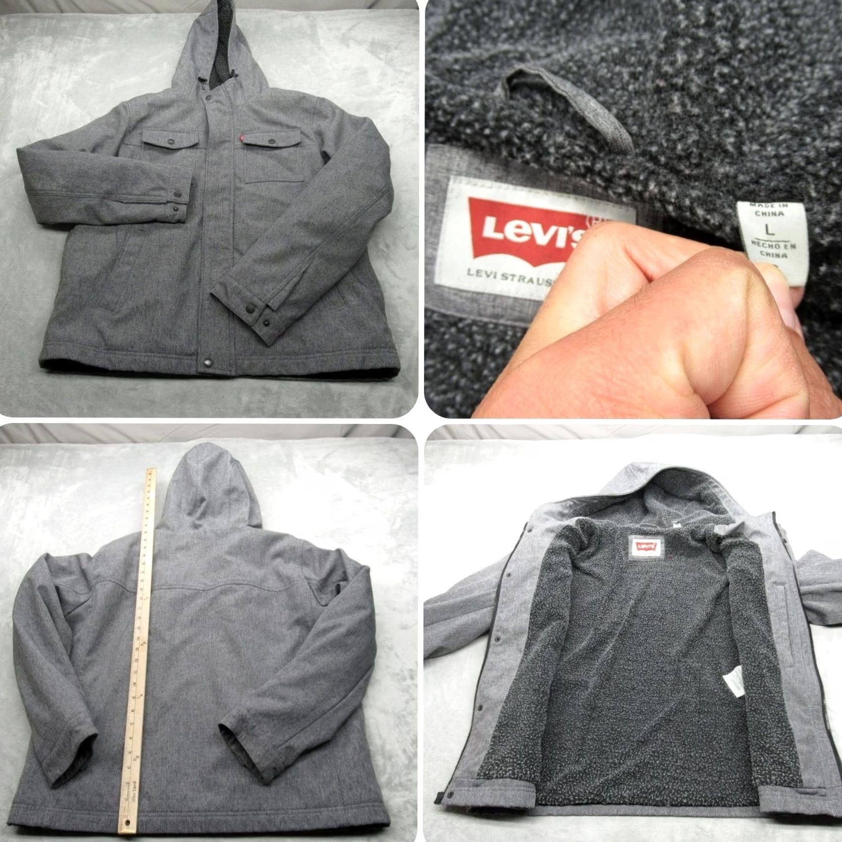 Levi's Levis Jacket Men Large Gray Sherpa Lined Water Resistant Hooded Full Zip Trucker Size US L / EU 52-54 / 3 - 2 Thumbnail