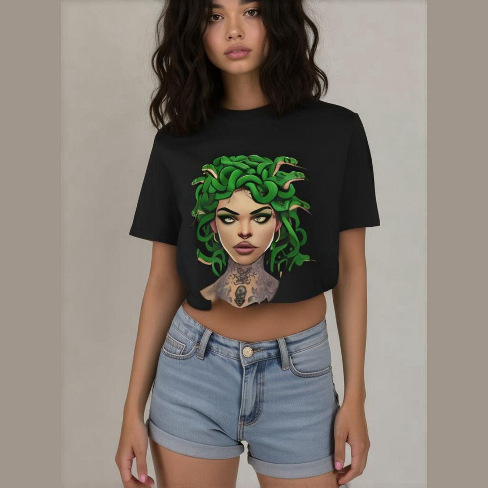 Handmade Handmade Medusa Graphic T-Shirt Black Mythical Serpent S Size S / US 4 / IT 40 - 1 Thumbnail