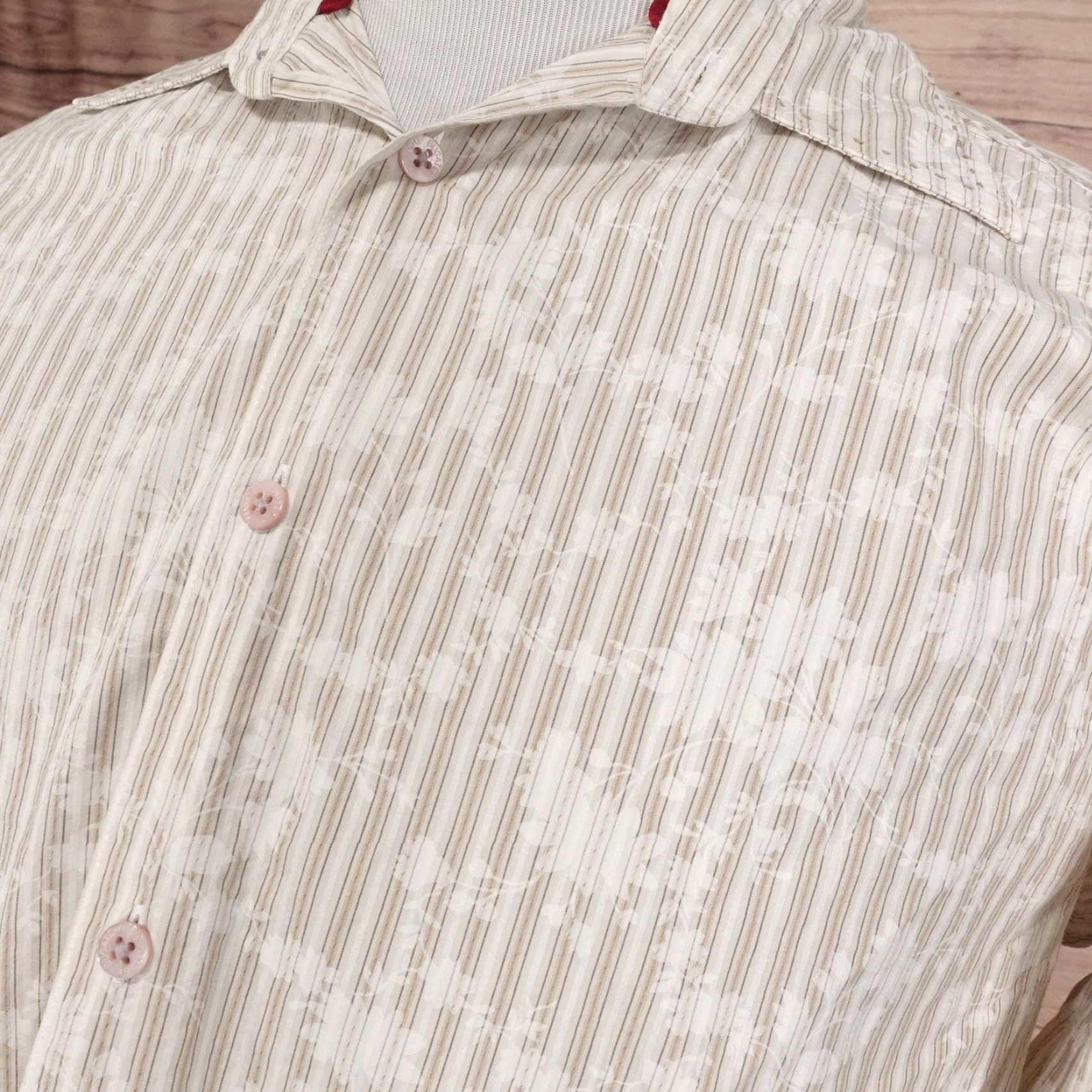 BUGATCHI Bugatchi Uomo Button-Up Shirt Mens L Beige Striped Cotton Long Sleeve Casual Size US L / EU 52-54 / 3 - 2 Thumbnail