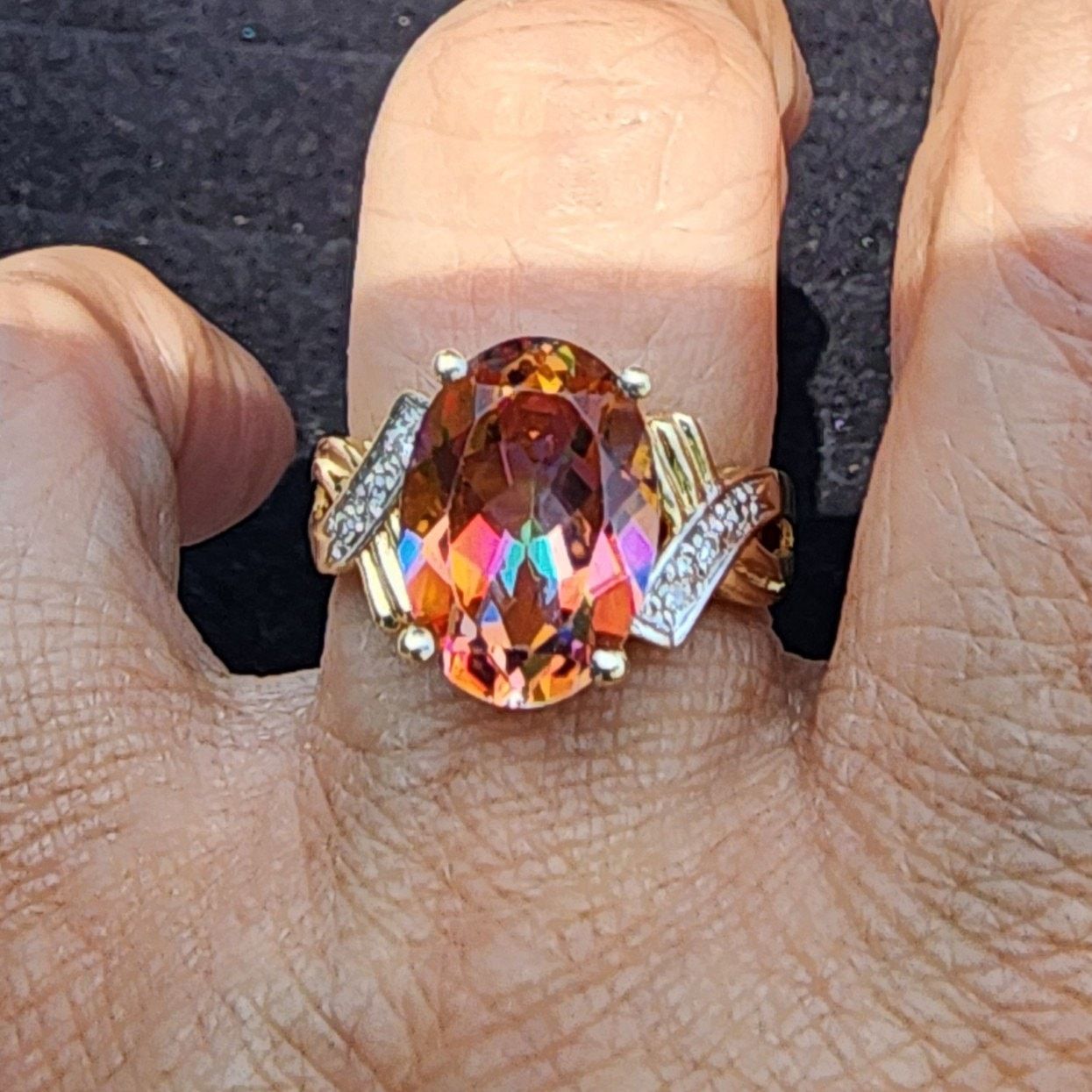 Vintage Vintage Fire Mystic Topaz Diamond 14k YG Cocktail Ring Size ONE SIZE - 1 Thumbnail