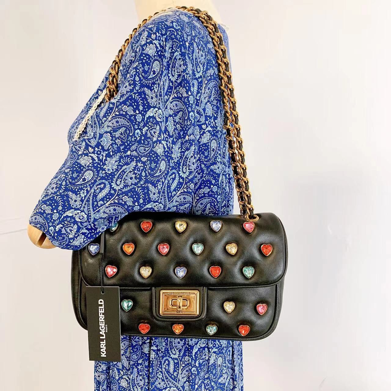 Karl Lagerfeld LH1HB283 AGYNESS SHOULDER BAG IN BLACK MULTI
