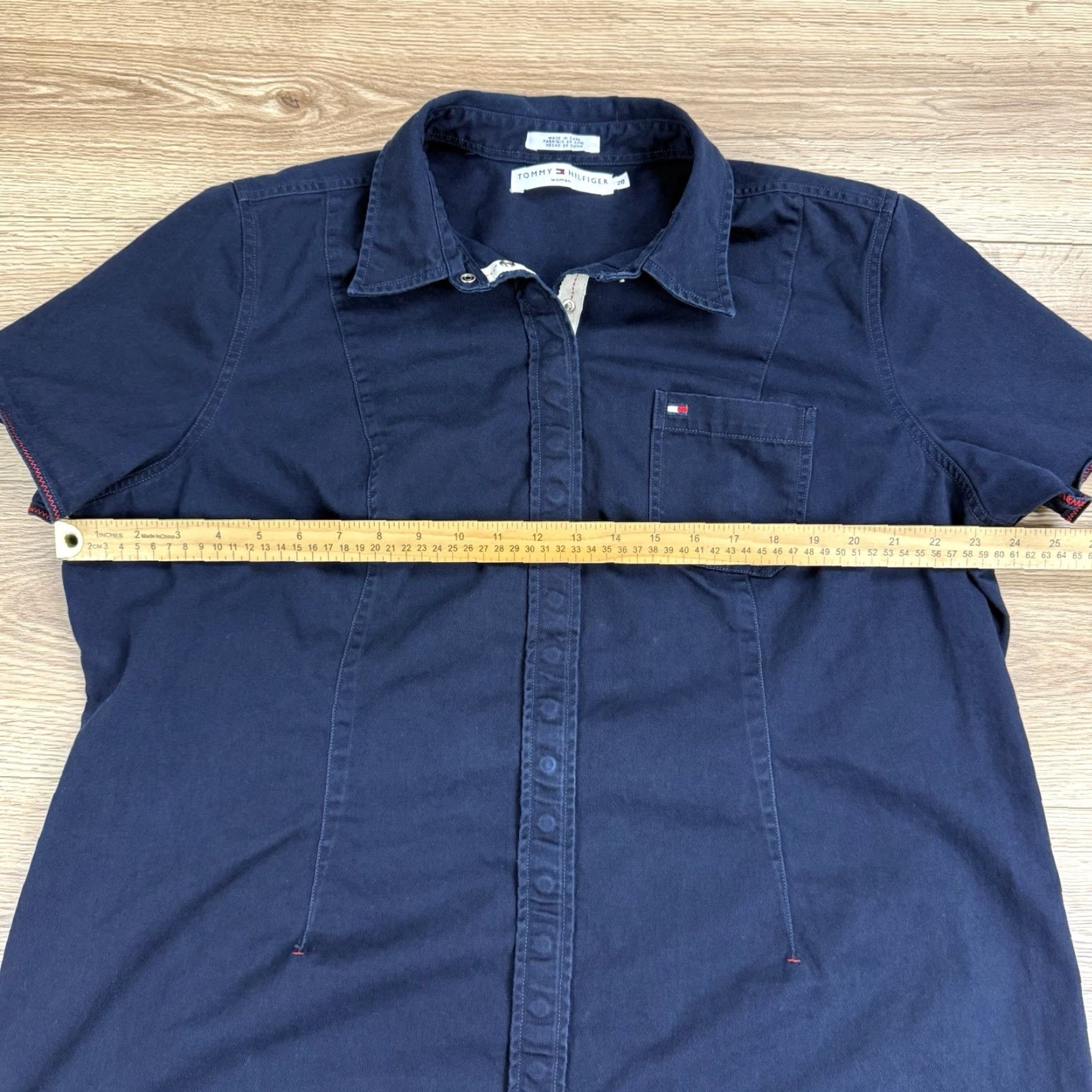 Tommy Hilfiger VINTAGE Tommy Hilfiger Women’s Shirt Dress Navy Short Sleeve Collared Button Front Sz 20 Plus Knee Length Womens Size 3XL / US 20-22 - 3 Thumbnail