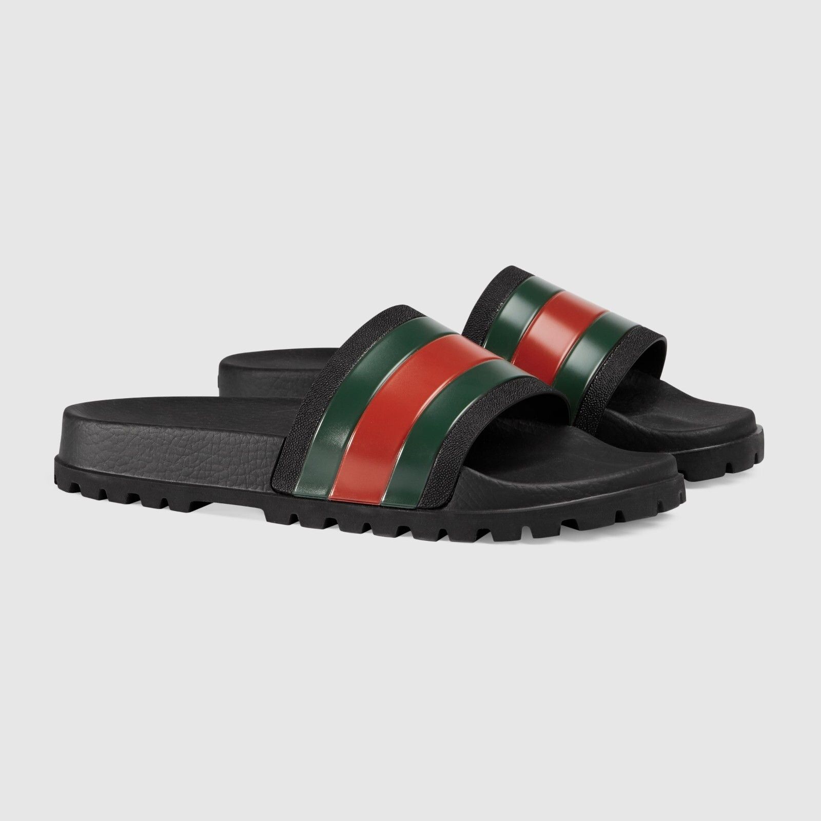 Gucci GUCCI Men's Black Rubber Web Slide Sandals New Authentic Size US 12.5 / EU 45-46 - 2 Thumbnail