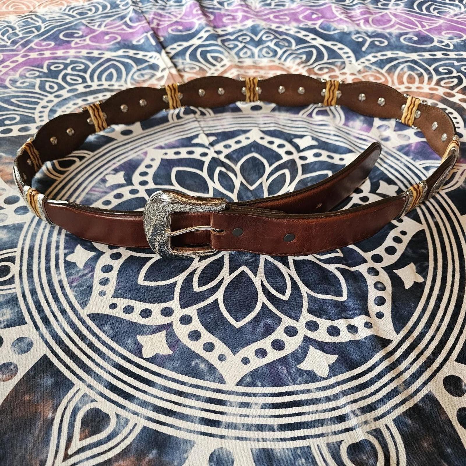 Tony Lama Tony Lama Men's Brown Gold and Silver Belt Size ONE SIZE - 8 Thumbnail