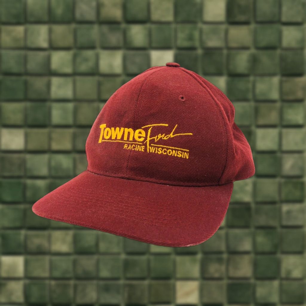 Ford VINTAGE Ford Hat Snapback Towne Racine Wisconsin Maroon Red TT20 Cap Men Adjustable Knit? Size ONE SIZE - 1 Thumbnail