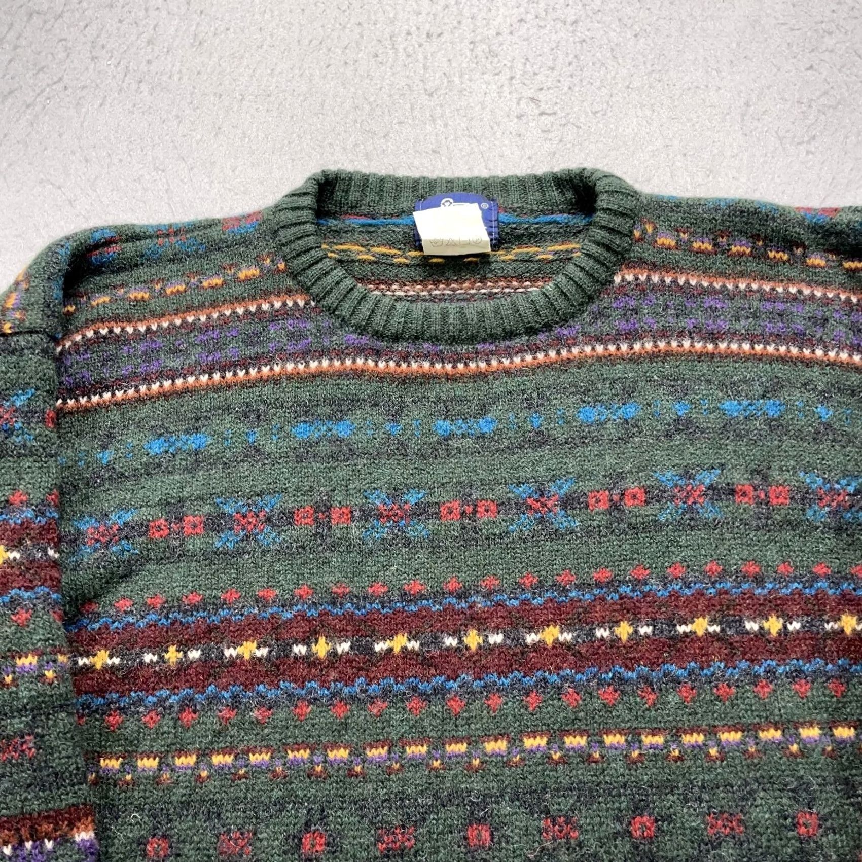Vintage VINTAGE Woolrich Mens Large Green Striped Fair Isle Wool Sweater 80s Size US L / EU 52-54 / 3 - 2 Thumbnail