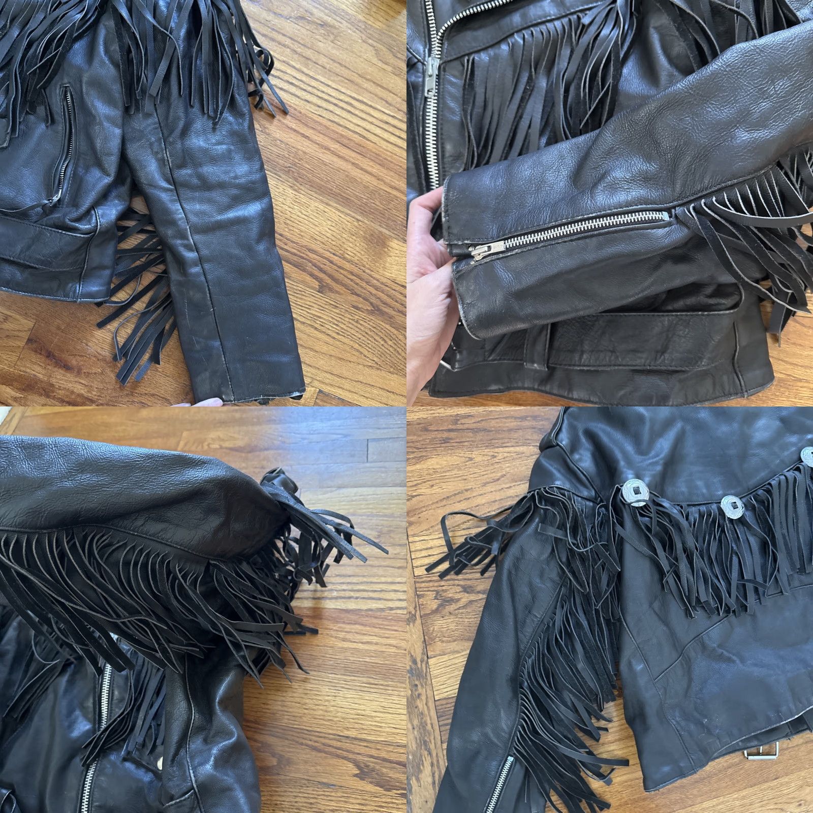 Vintage Manzoor Leather Thinsulate Fringe Motorcycle Jacket Size 46 Size US S / EU 44-46 / 1 - 8 Thumbnail