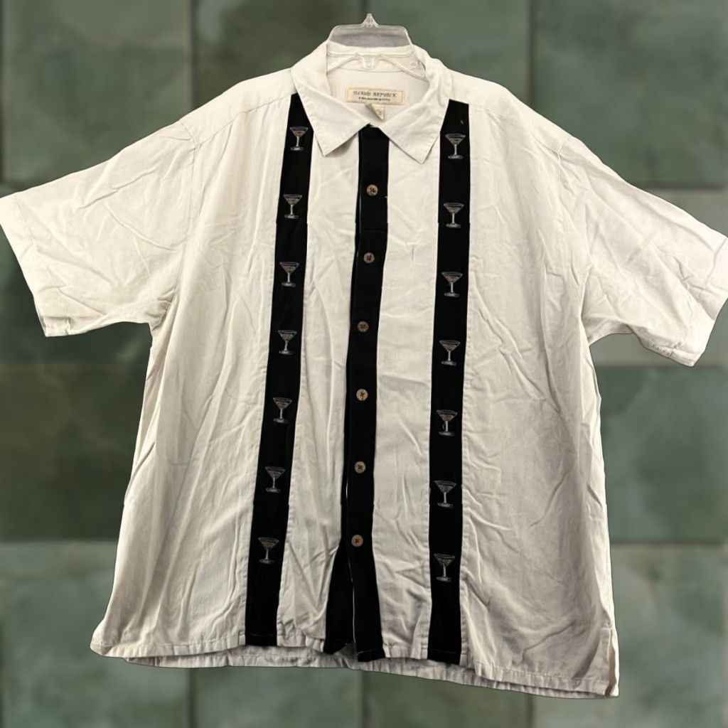 Vintage Island Republic Mens L Hawaiian Shirt Short Sleeve Embroidered Button-Up Collared Beach Tropical White Cotton Silk Size US L / EU 52-54 / 3 - 1 Thumbnail