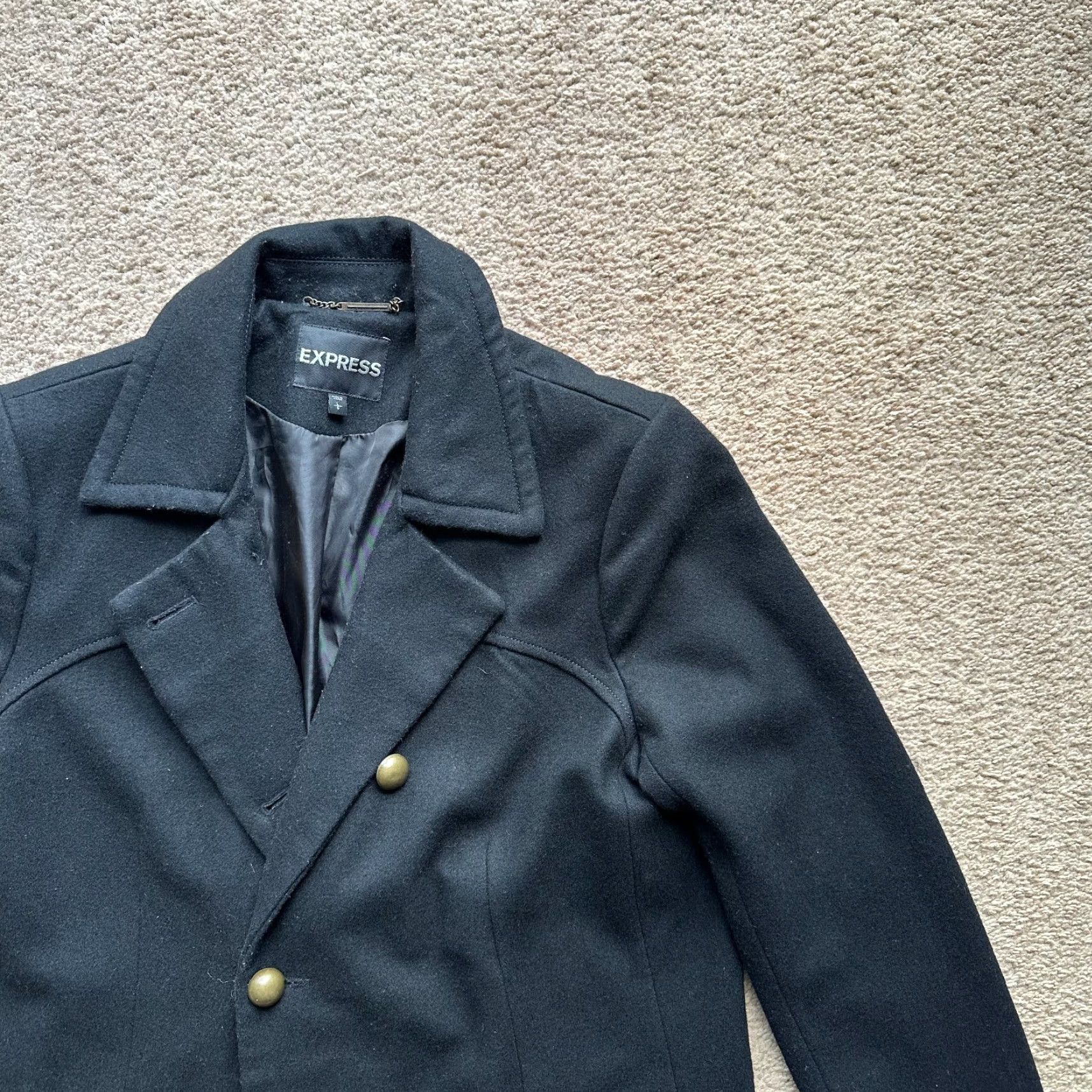 Express Express Pea Coat Womens Large Wool Blend Black Buttons Pockets Size L / US 10 / IT 46 - 5 Thumbnail