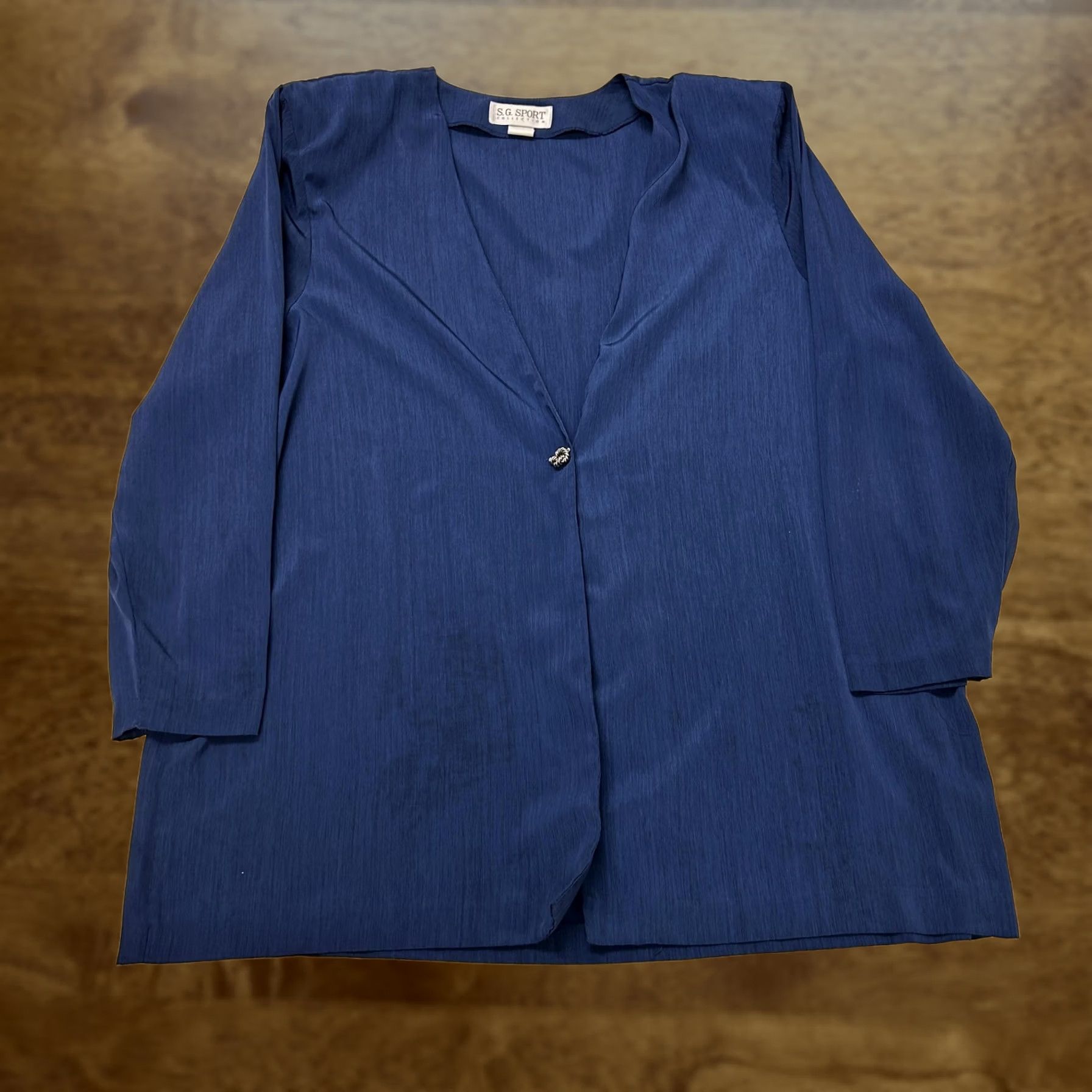Vintage VINTAGE S.G. Sport Jacket Womens 1X Blue Crepe Button Front Unlined USA Size XL / US 12-14 / IT 48-50 - 1 Thumbnail
