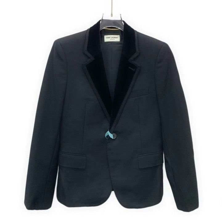 Yves Saint Laurent Yves Saint Laurent Black Wool V-Neck Blazer Size S / US 4 / IT 40 - 1 Thumbnail