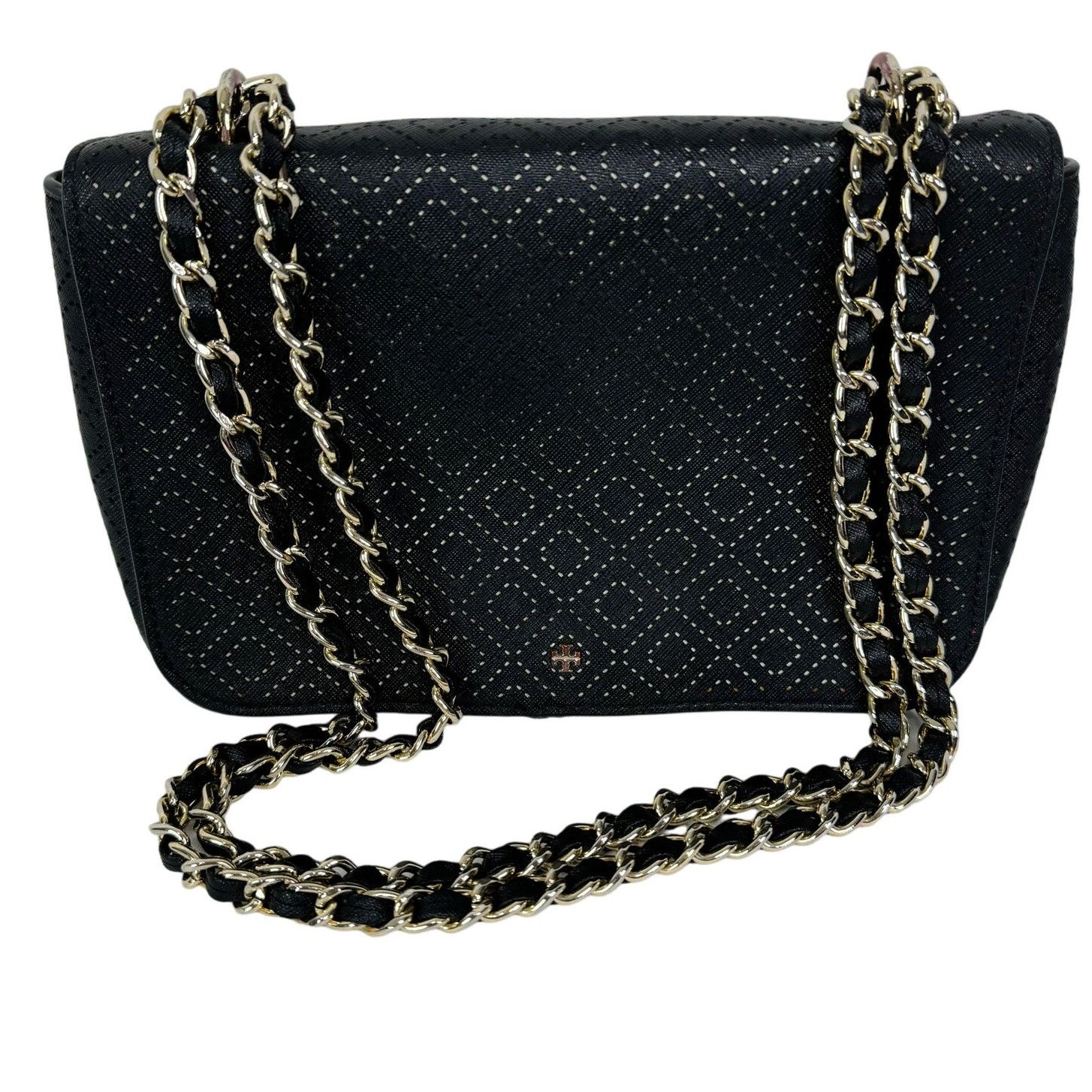 Tory Burch Black Robinson Perforated Diamond Shoulder Bag, Women's