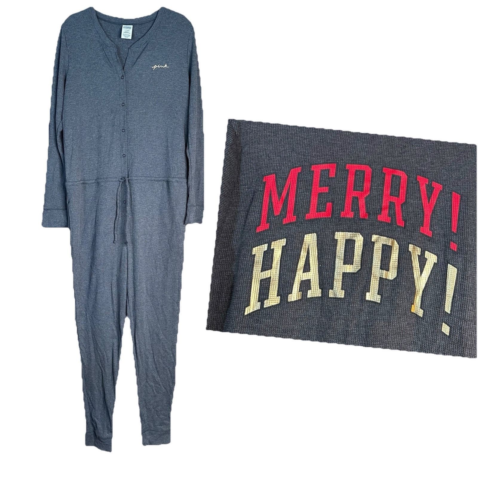 Pink Victorias Secret PINK Thermal Holiday Merry Happy Pajama L Size ONE SIZE - 1 Thumbnail