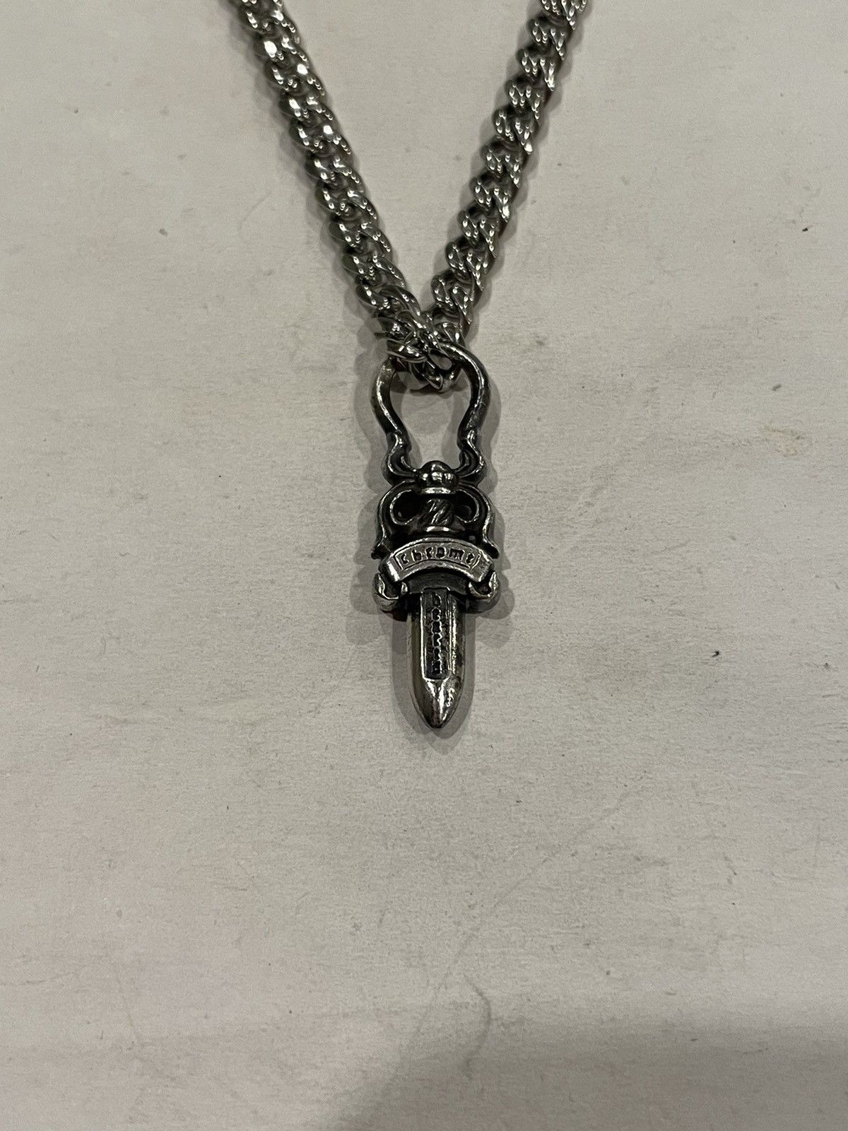 Chrome Hearts Chrome Hearts Dagger Pendant Silver Cuban Chain Necklace ...