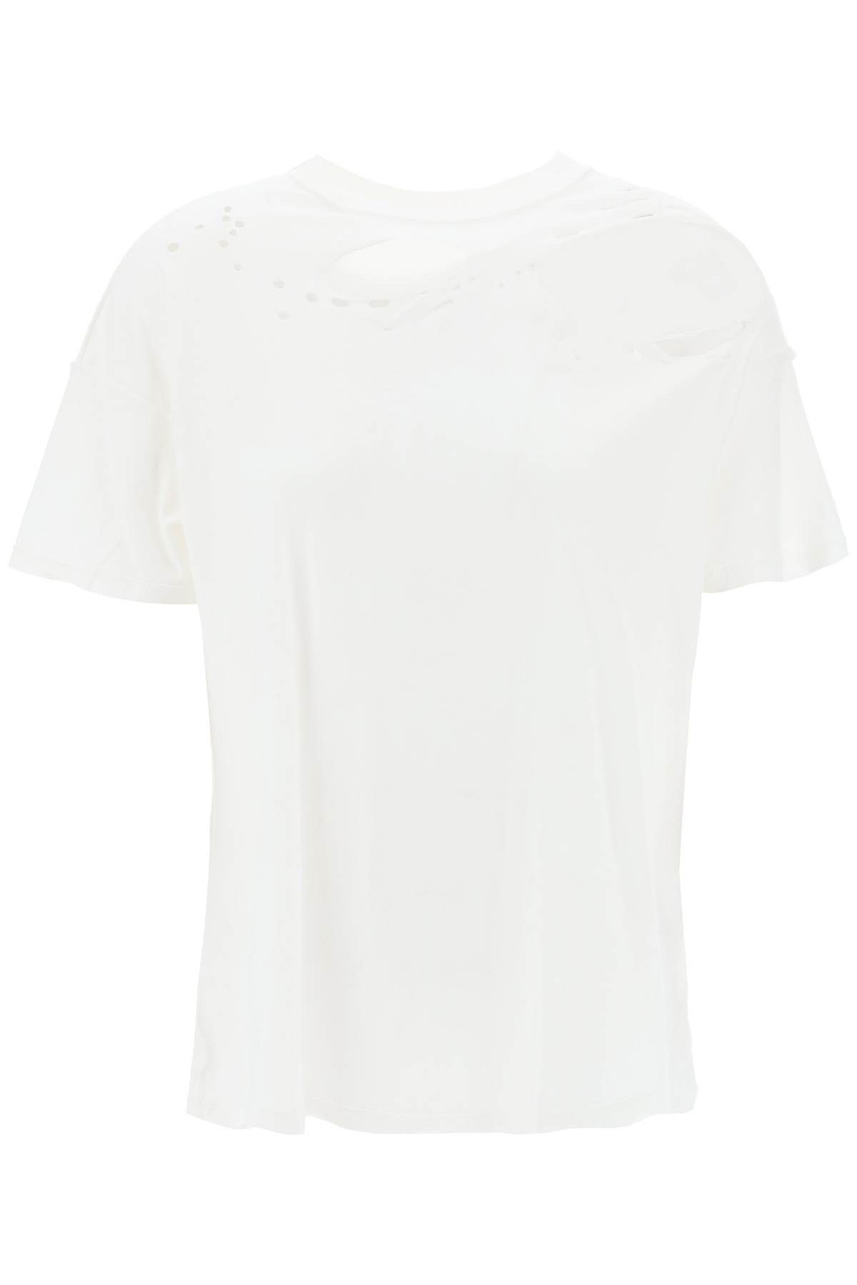 image of Interior NYC Mandy Destroyed-Effect T-Shirt in Bianco, Women's (Size Medium)