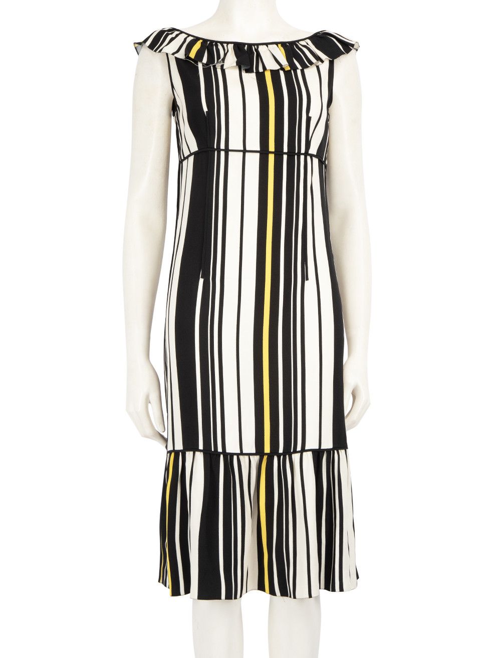 Prada Striped Pattern Midi Dress Size S / US 4 / IT 40 - 1 Thumbnail