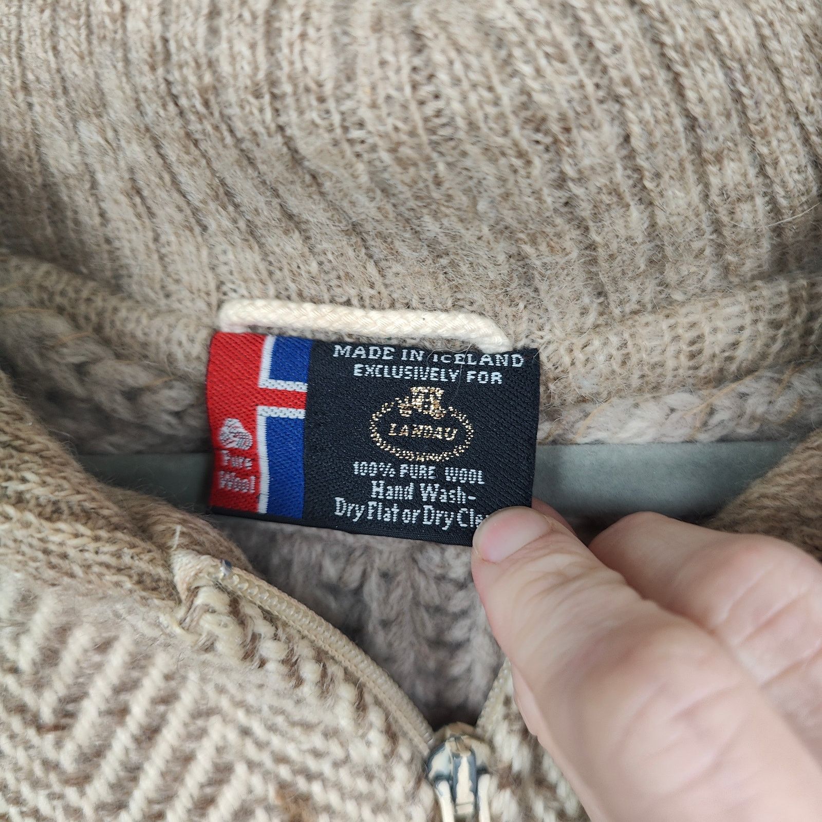 Other Landau Icelandic Wool Sweater Womens Large Tan Herringbone Size L / US 10 / IT 46 - 7 Thumbnail