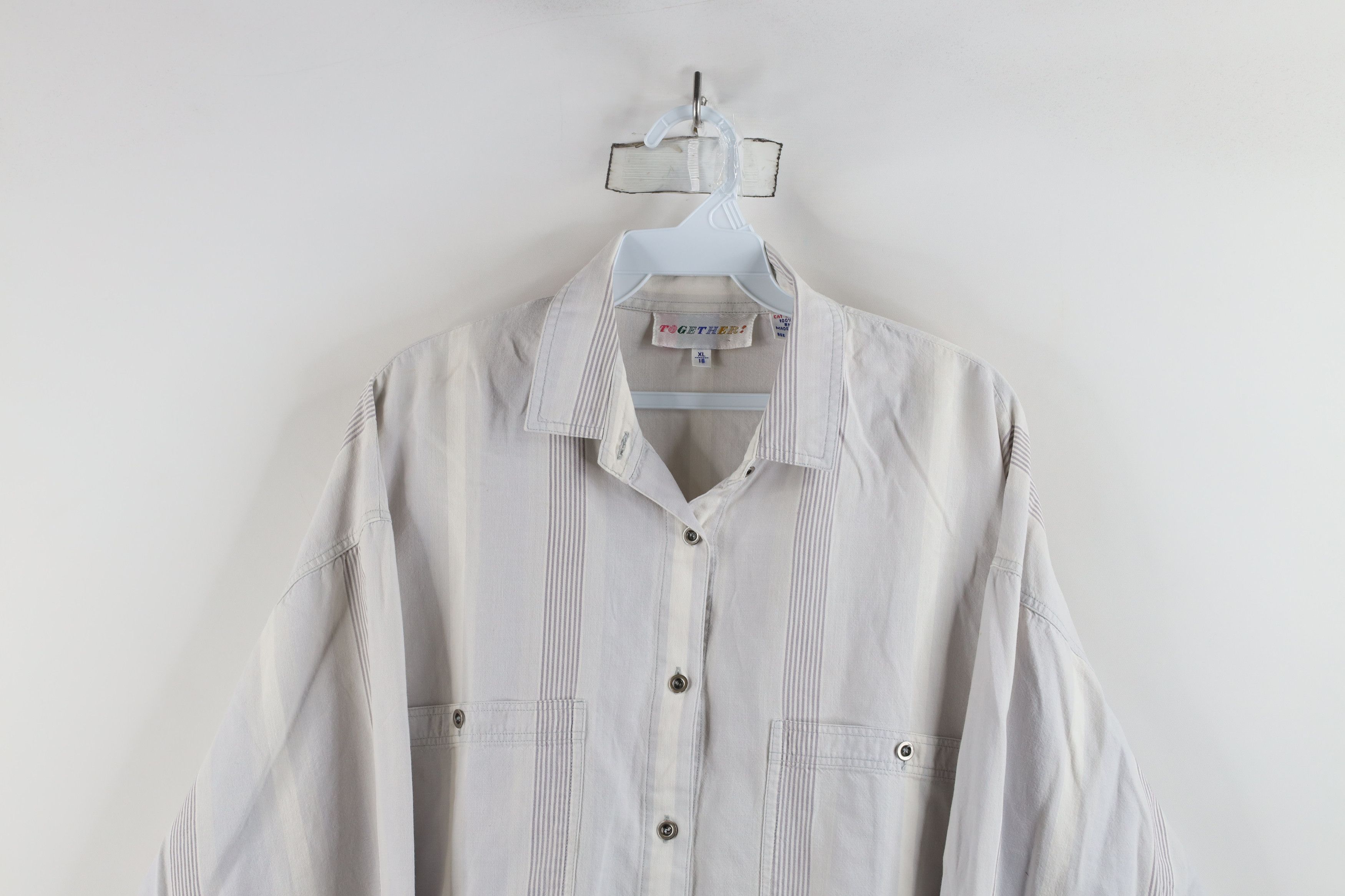 Vintage Vintage 90s Streetwear Baggy Big Pocket Striped Button Shirt Size XL / US 12-14 / IT 48-50 - 2 Thumbnail