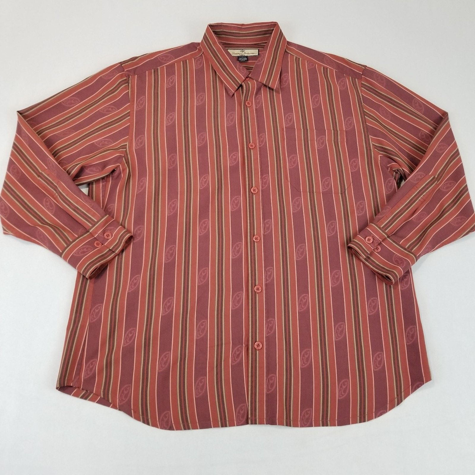 Tommy Bahama Tommy Bahama Shirt Mens Large Red Striped Jacquard Paisley Size US L / EU 52-54 / 3 - 1 Thumbnail